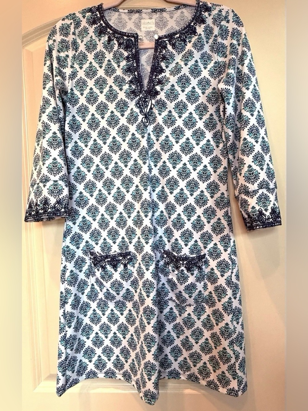 Cabana Life Beach Cover with Blue Printed Medallions,Sz S,Stretchy,resort,beach